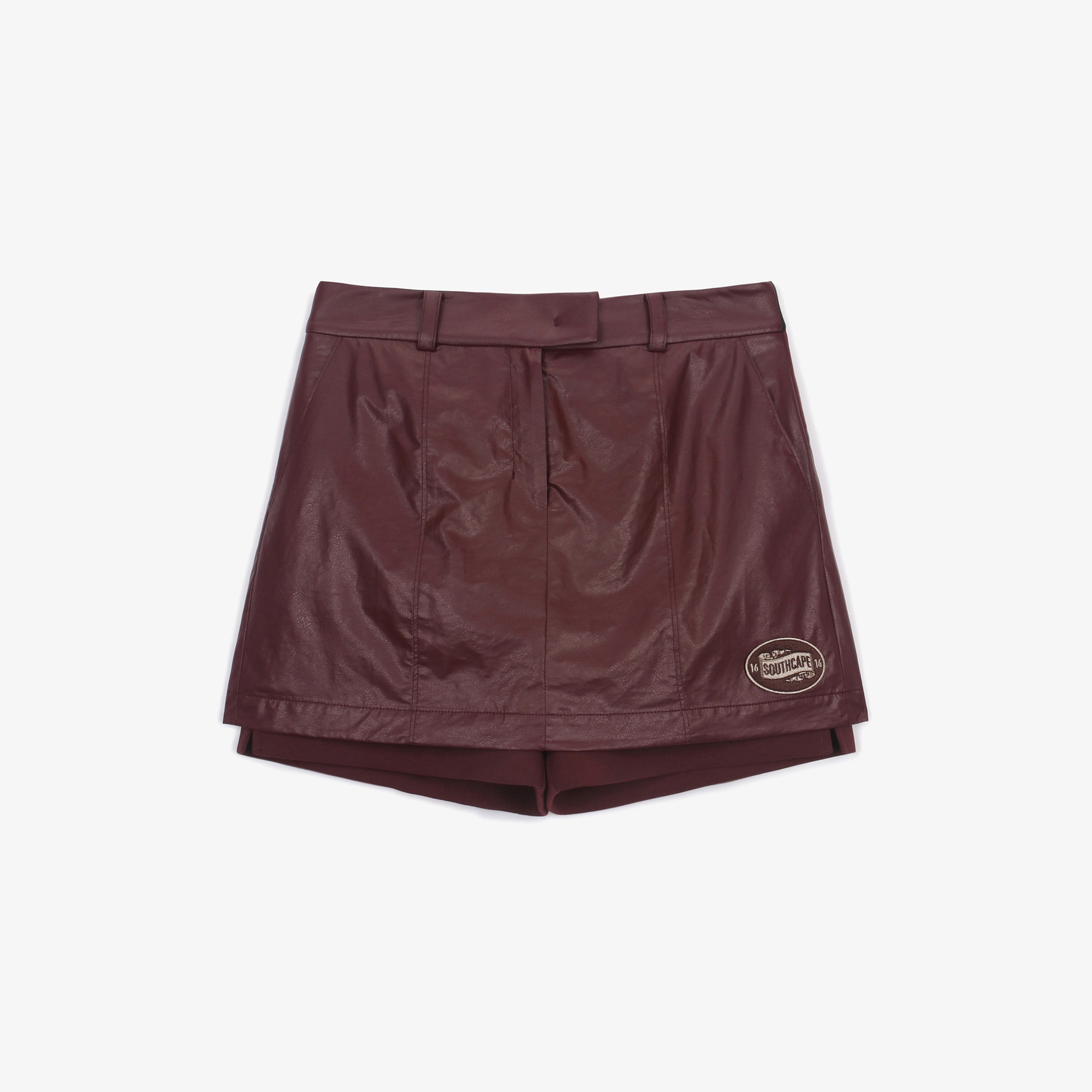 여성 에코 레더 히든 숏츠 스커트_와인