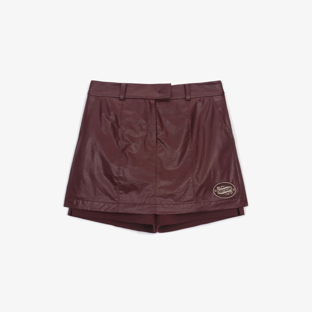 여성 에코 레더 히든 숏츠 스커트_와인