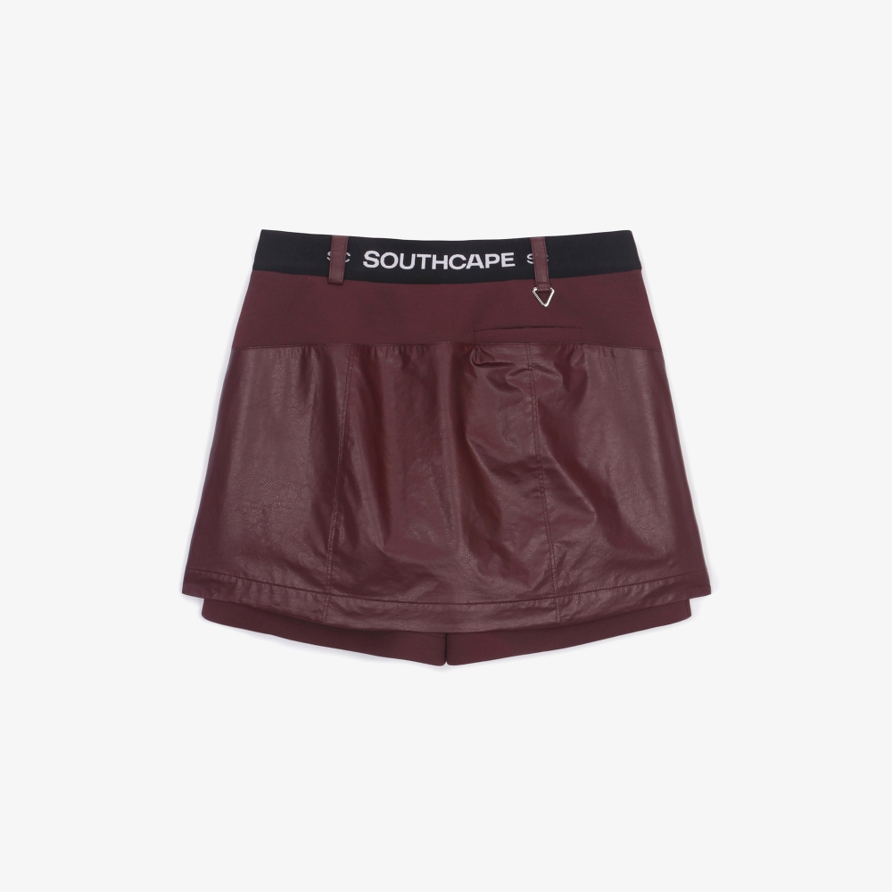 여성 에코 레더 히든 숏츠 스커트_와인