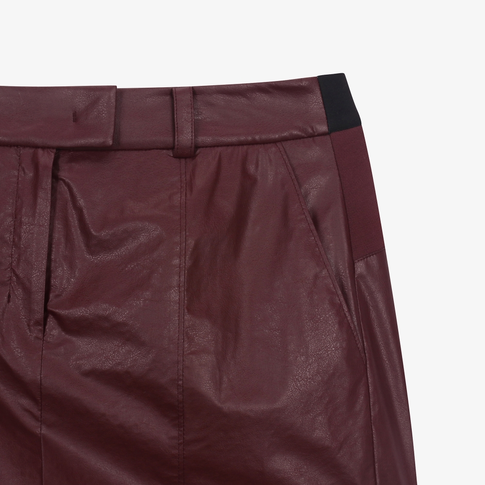 여성 에코 레더 히든 숏츠 스커트_와인