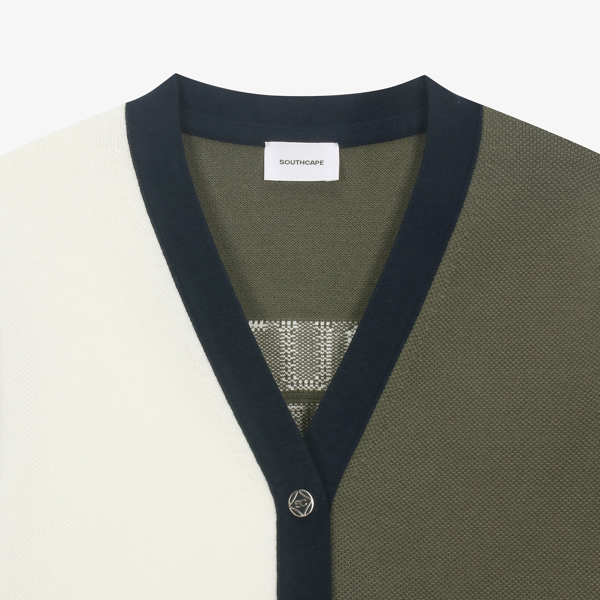 여성 16 로고 컬러 배색 가디건_카키