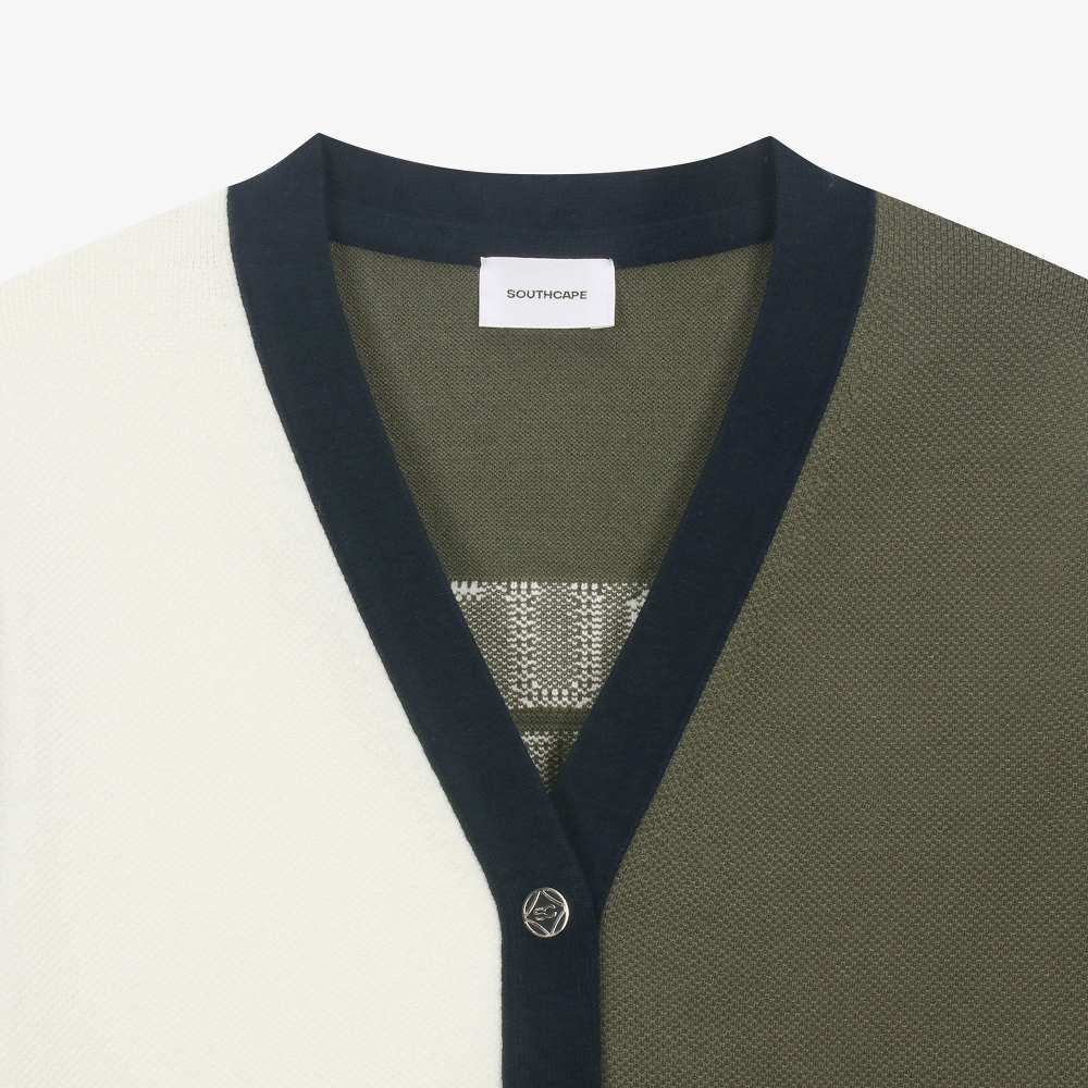 여성 16 로고 컬러 배색 가디건_카키