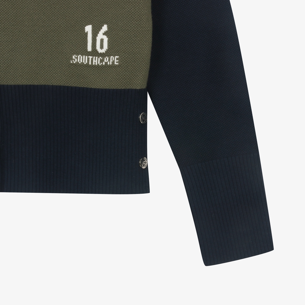 여성 16 로고 컬러 배색 가디건_카키