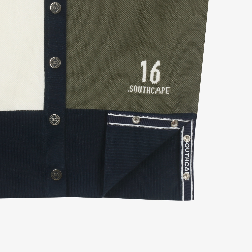 여성 16 로고 컬러 배색 가디건_카키