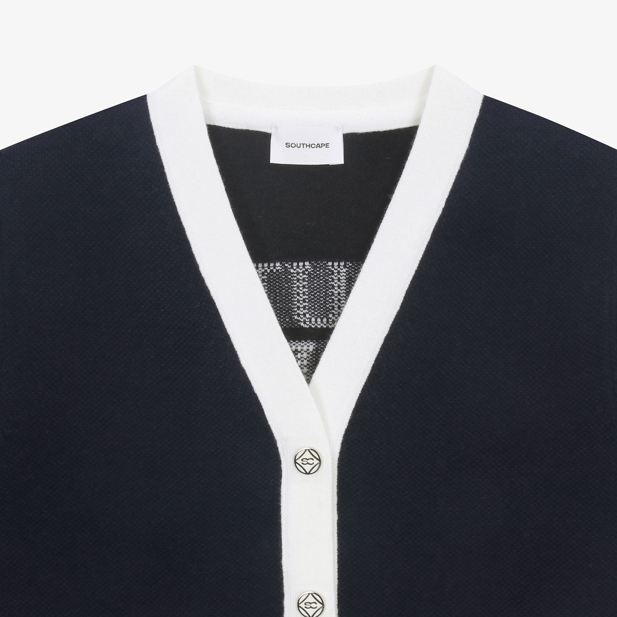 여성 16 로고 컬러 배색 가디건_네이비