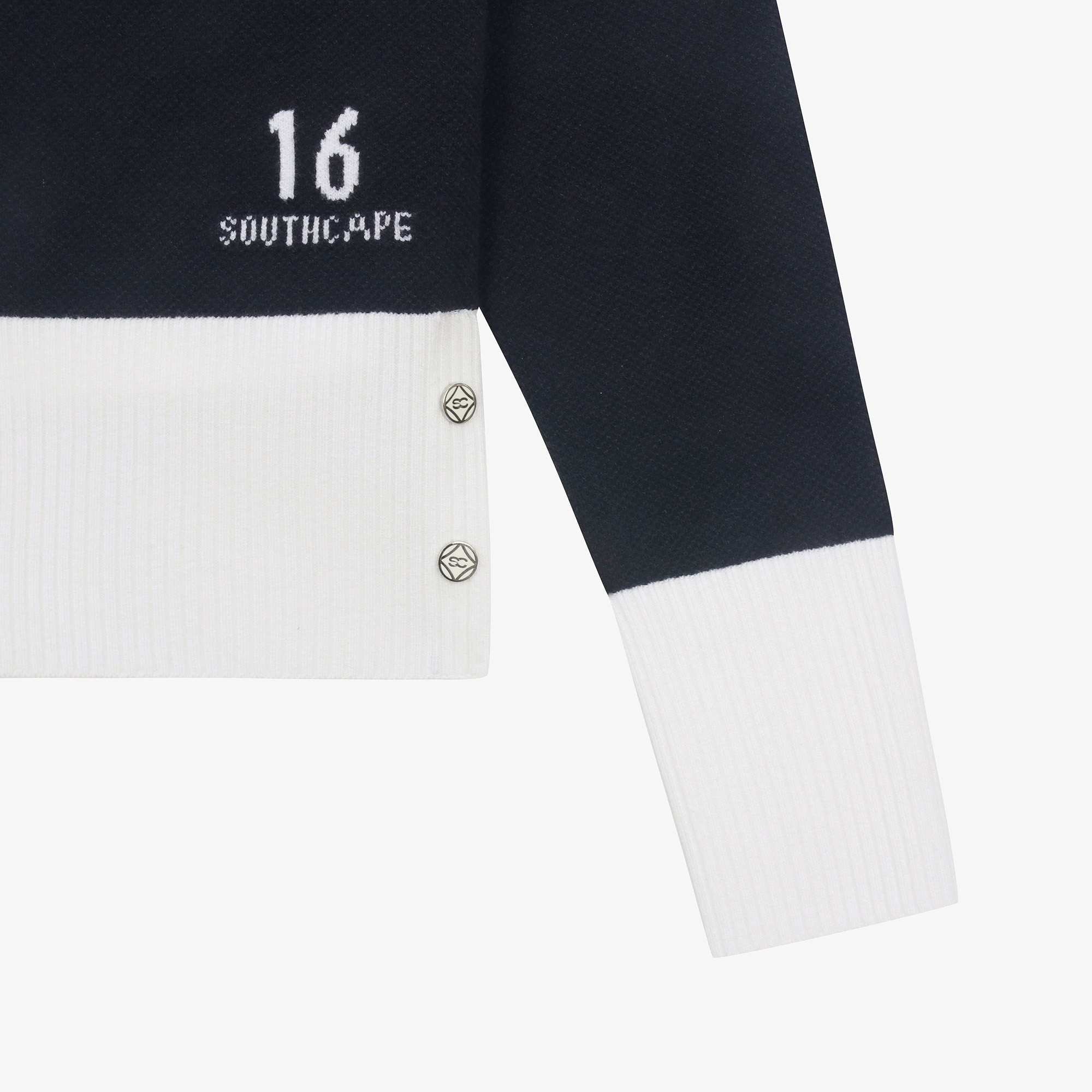 여성 16 로고 컬러 배색 가디건_네이비