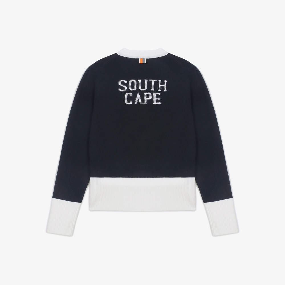 여성 16 로고 컬러 배색 가디건_네이비