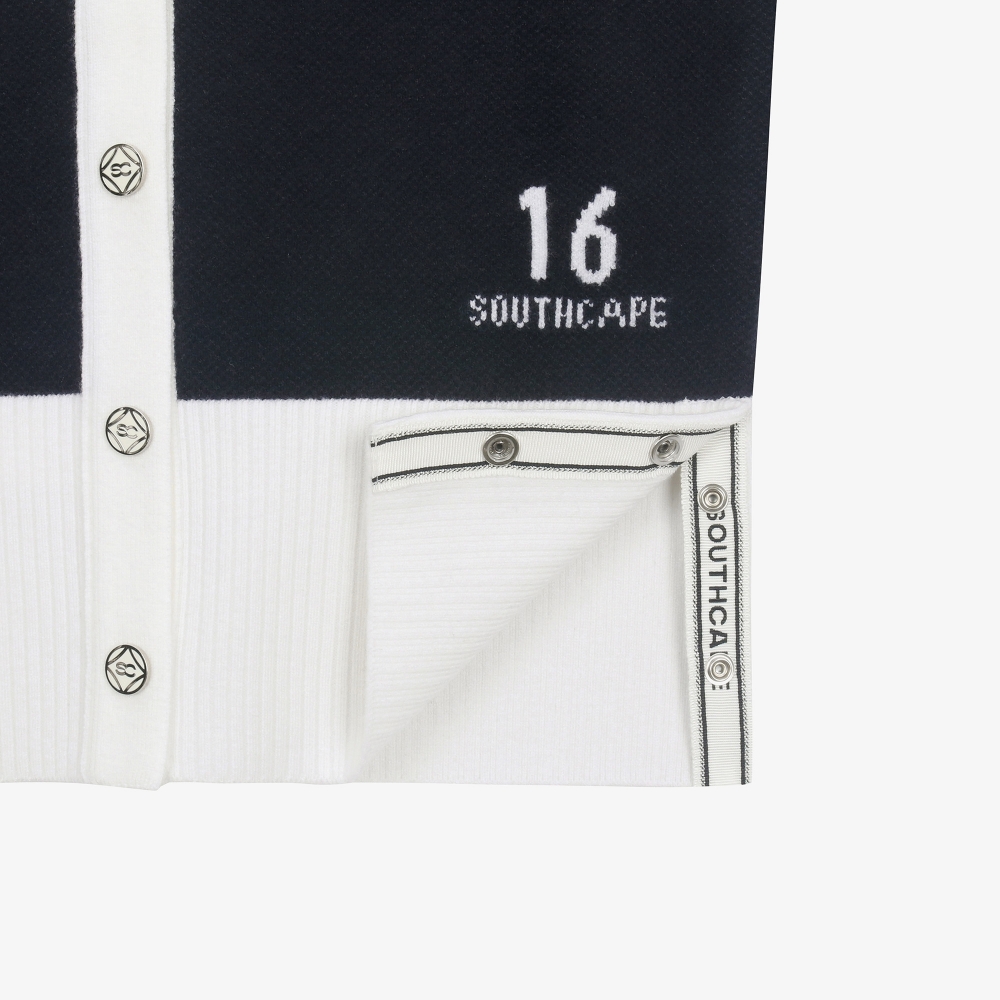 여성 16 로고 컬러 배색 가디건_네이비