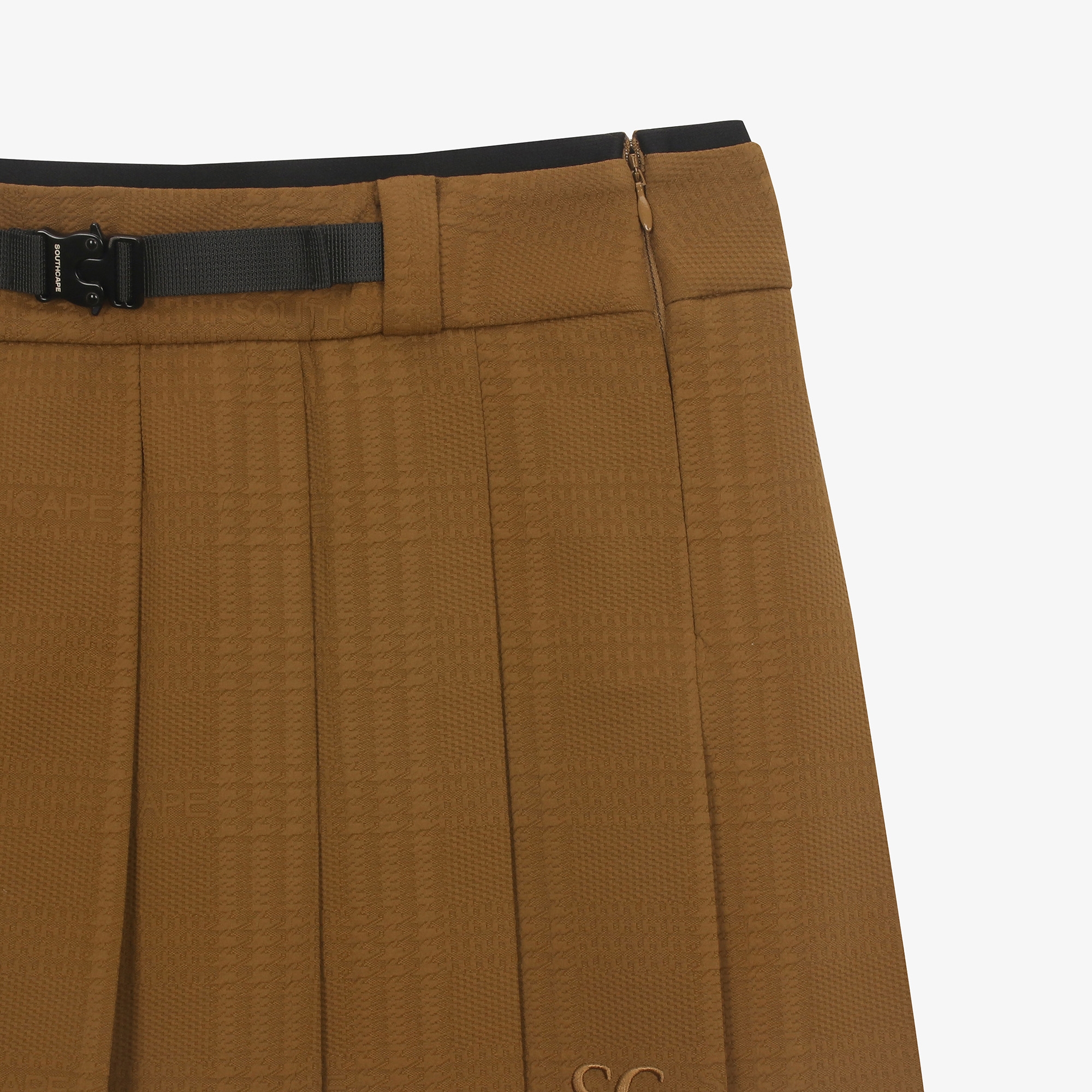 여성 SC 패턴 자카드 벨트 플리츠 스커트_브라운