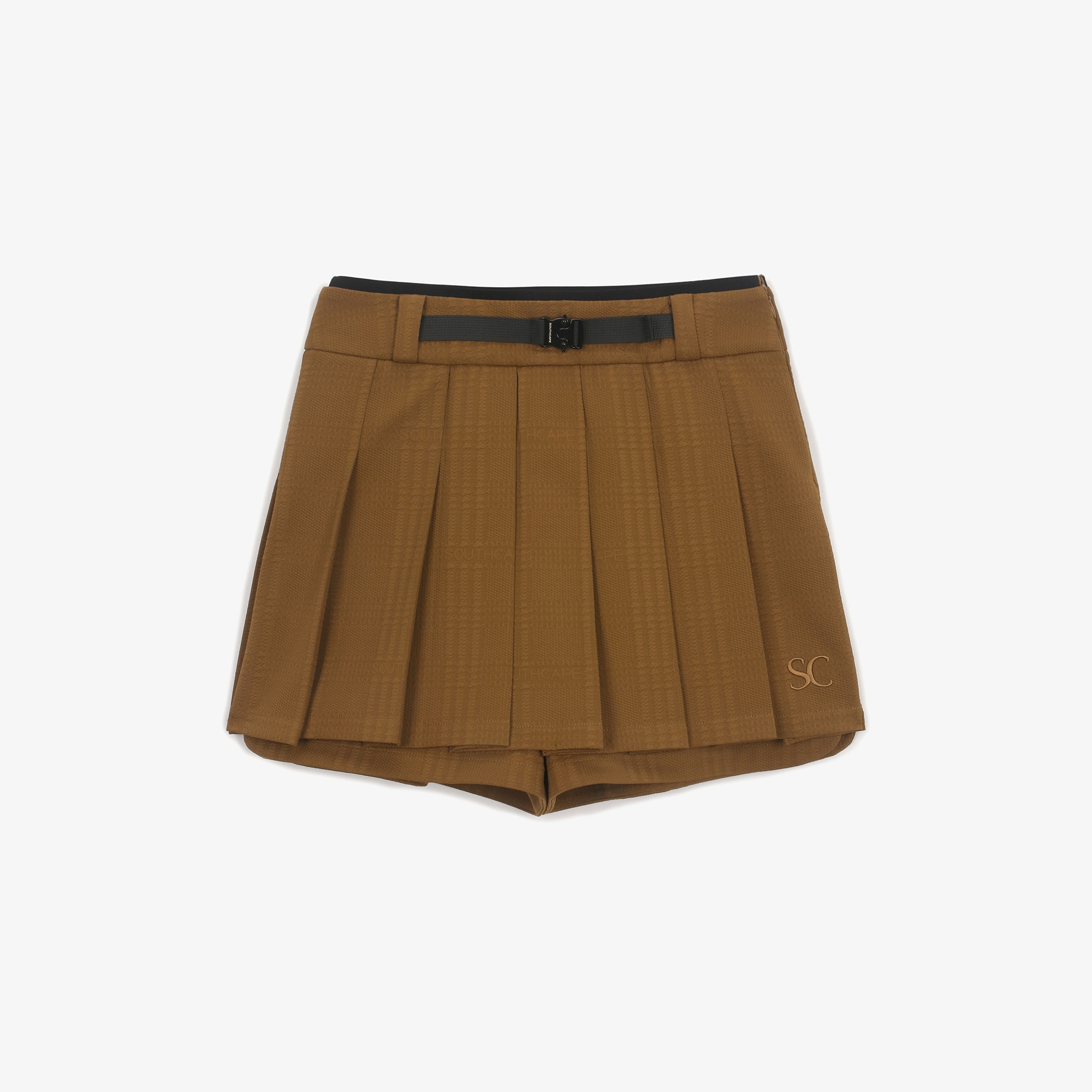 여성 SC 패턴 자카드 벨트 플리츠 스커트_브라운