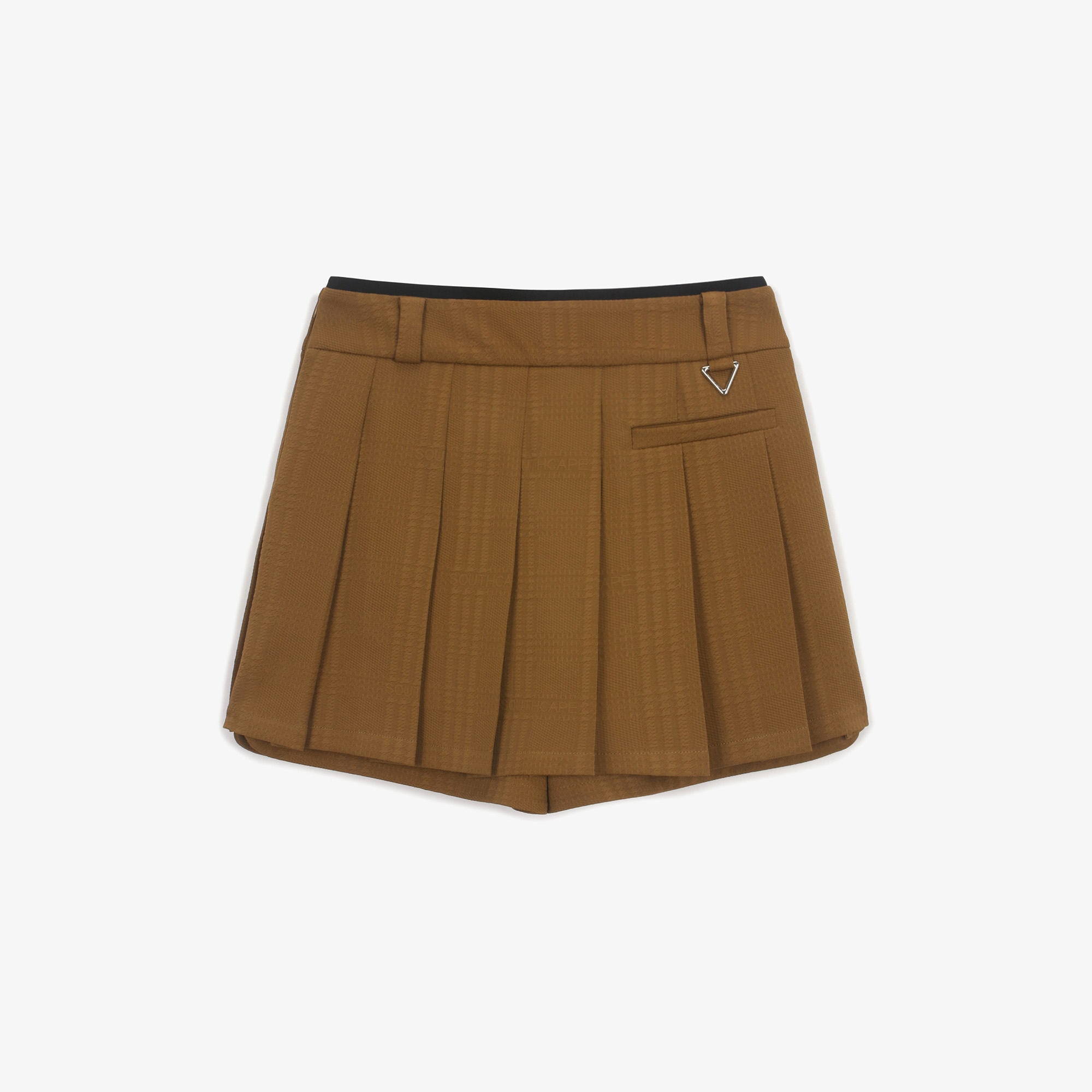 여성 SC 패턴 자카드 벨트 플리츠 스커트_브라운