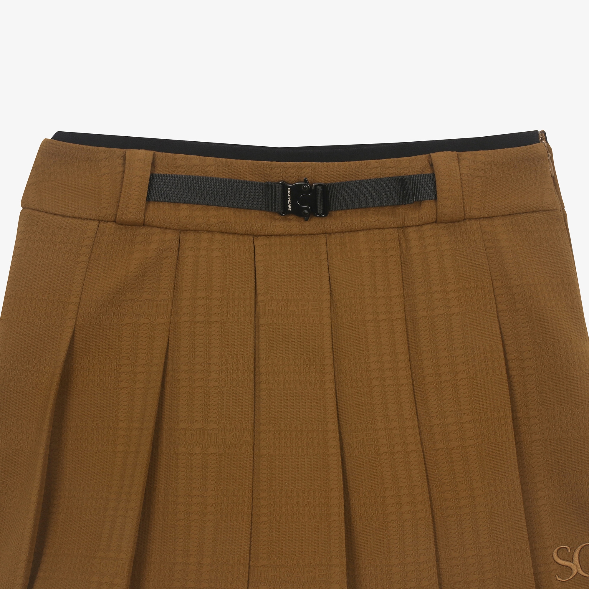 여성 SC 패턴 자카드 벨트 플리츠 스커트_브라운