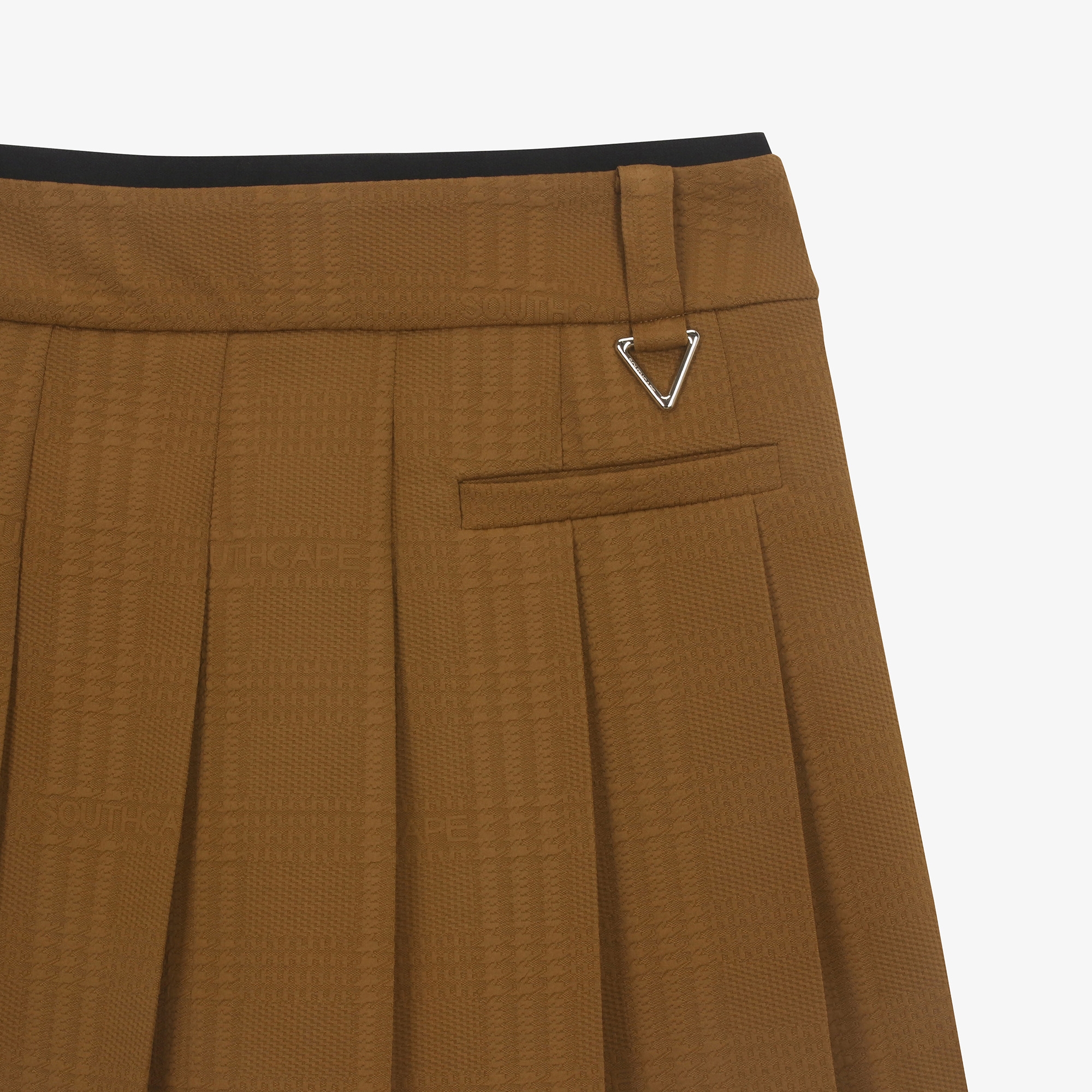 여성 SC 패턴 자카드 벨트 플리츠 스커트_브라운