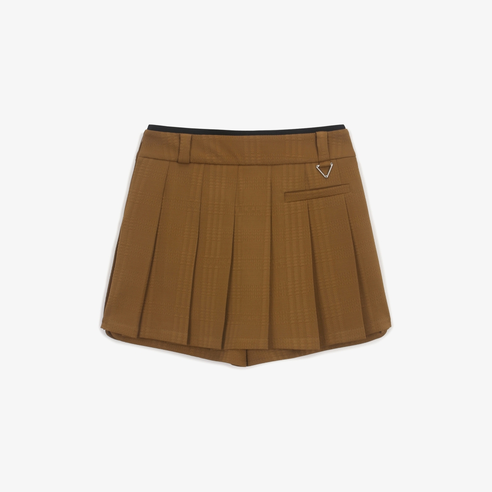 여성 SC 패턴 자카드 벨트 플리츠 스커트_브라운