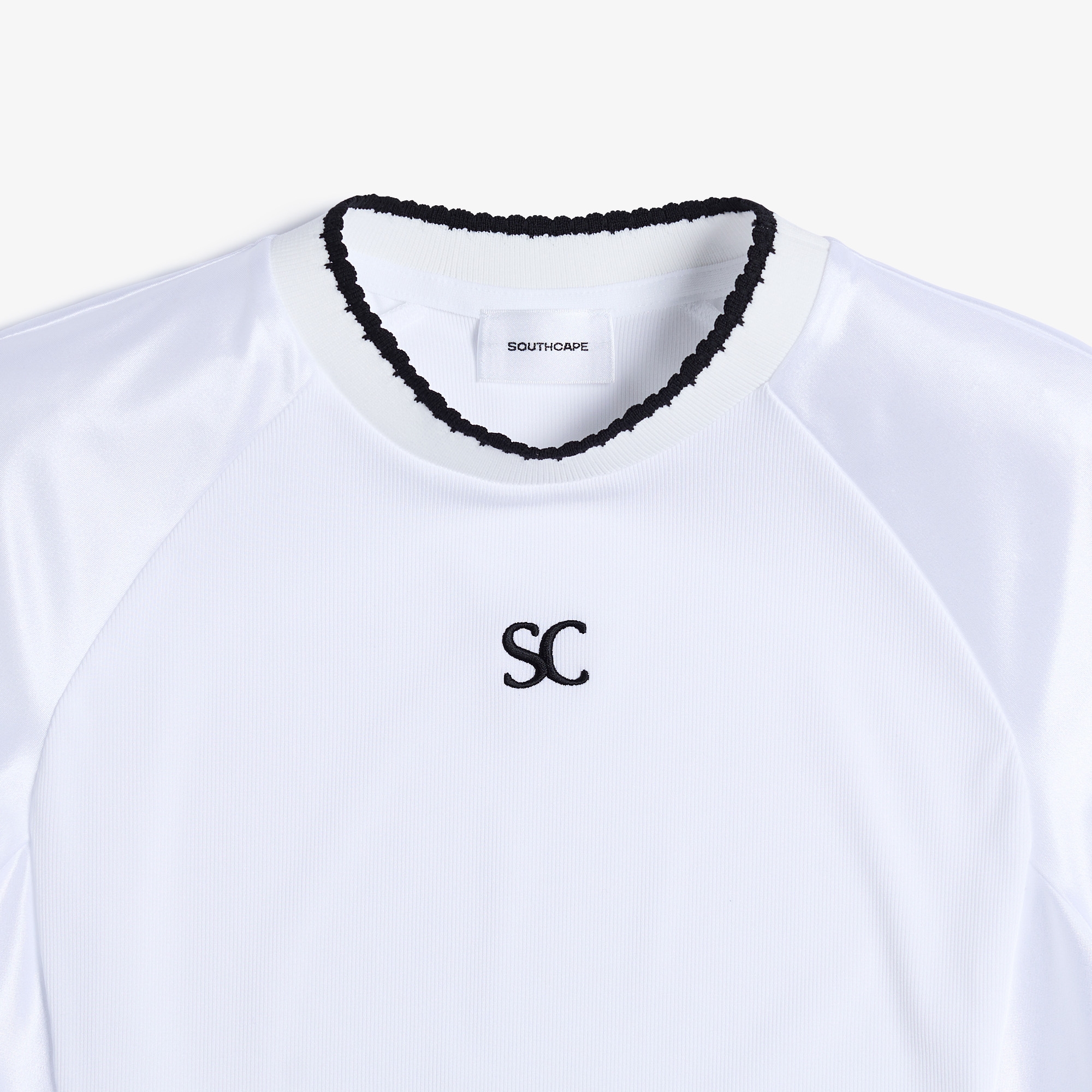 사우스케이프 여성 샤이닝 배색 티셔츠_화이트