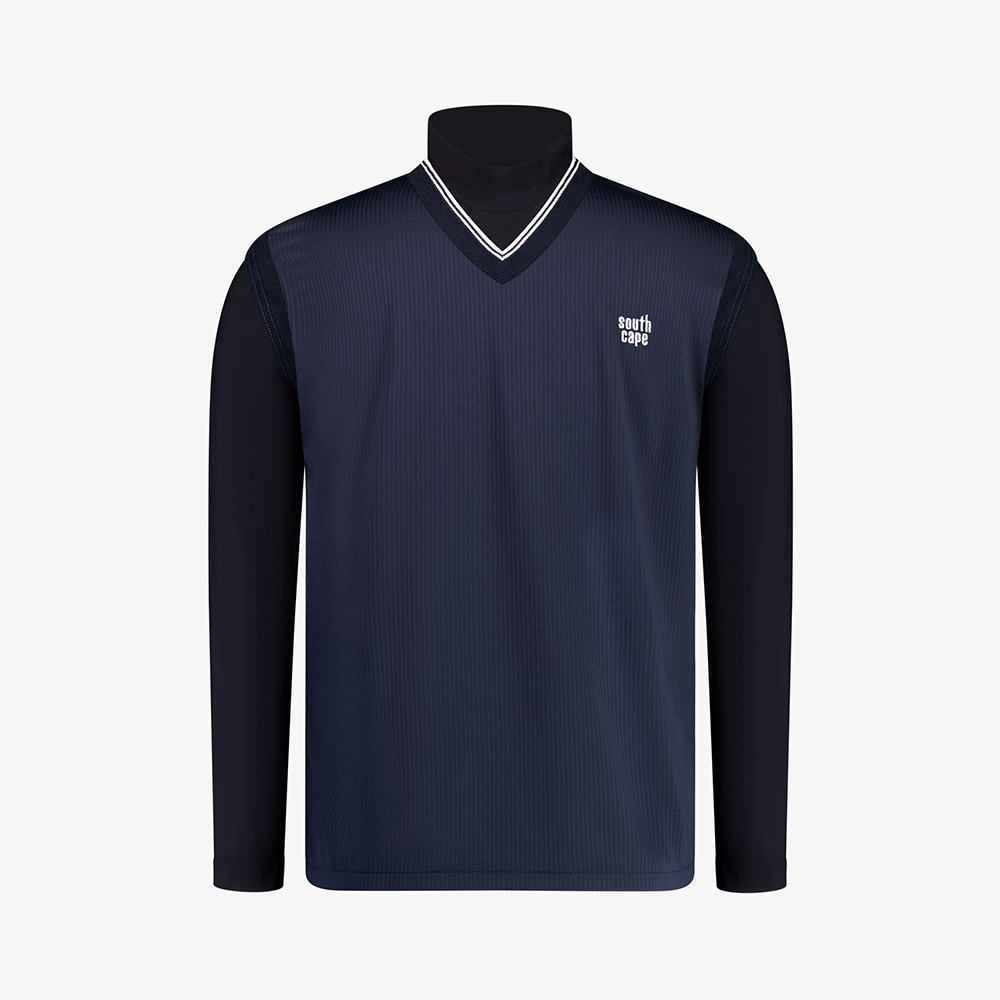 사우스케이프 남성 베스트 레이어드 모크넥 티셔츠_다크 네이비