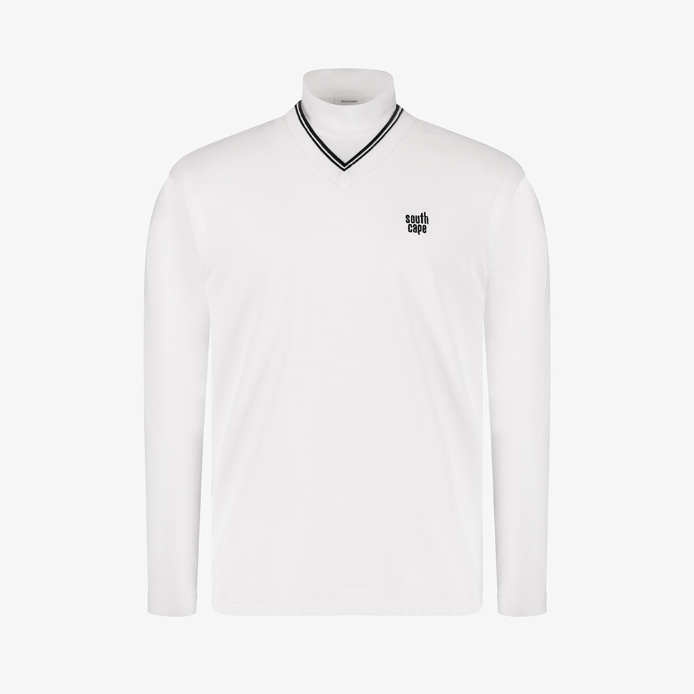 사우스케이프 남성 베스트 레이어드 모크넥 티셔츠_화이트