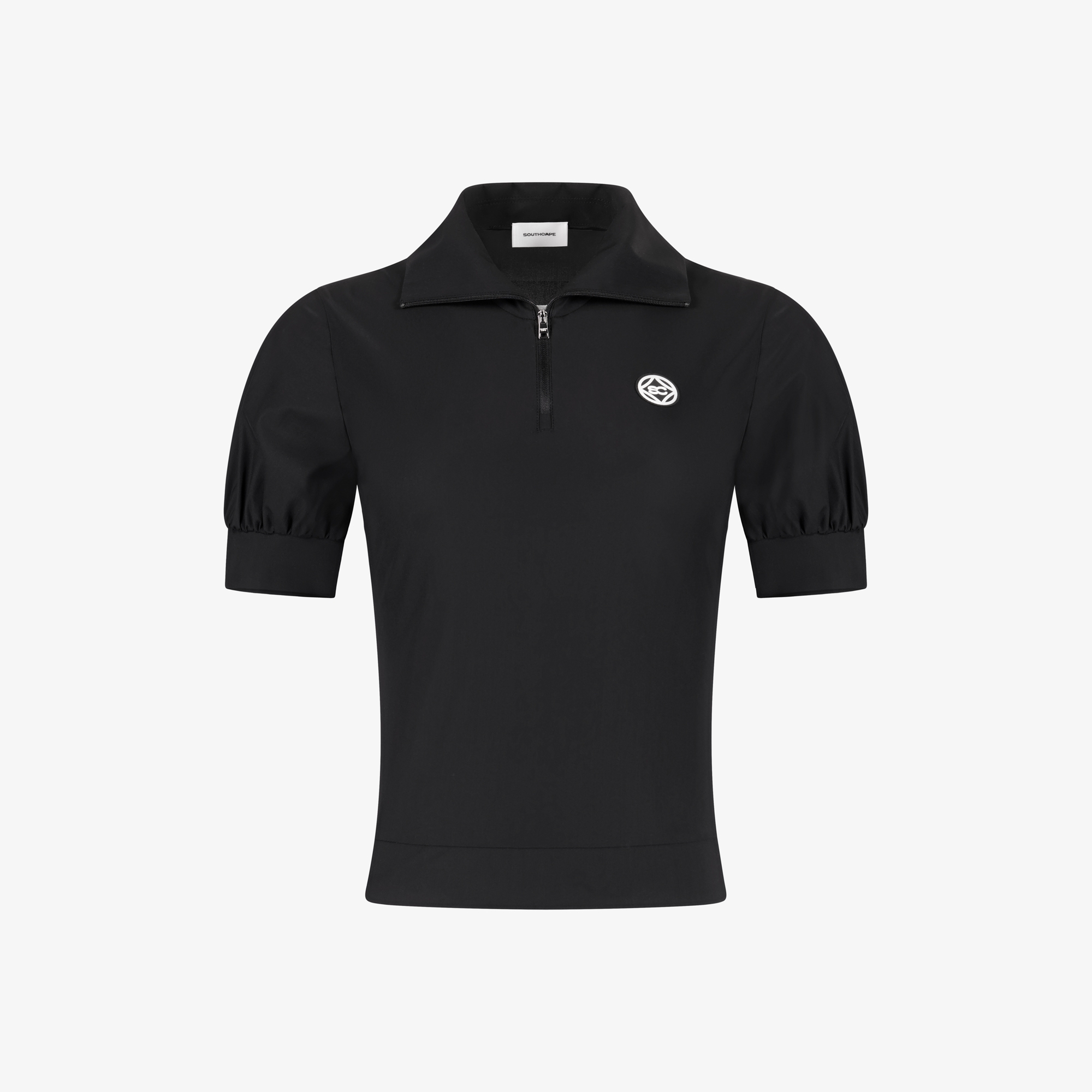 사우스케이프 여성 퍼프 소매 스트레치 하프집 티셔츠_블랙