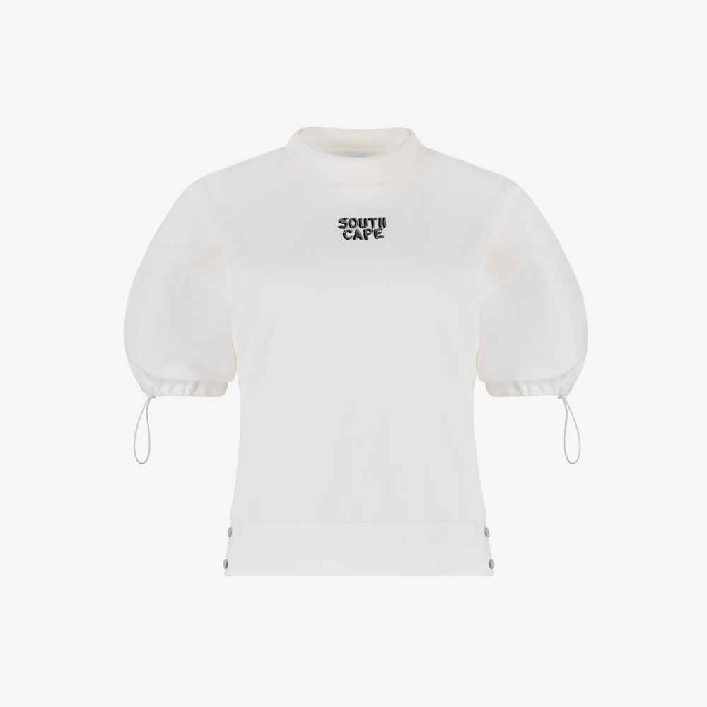 사우스케이프 여성 레이어드 넥 라인 라운드 티셔츠_화이트