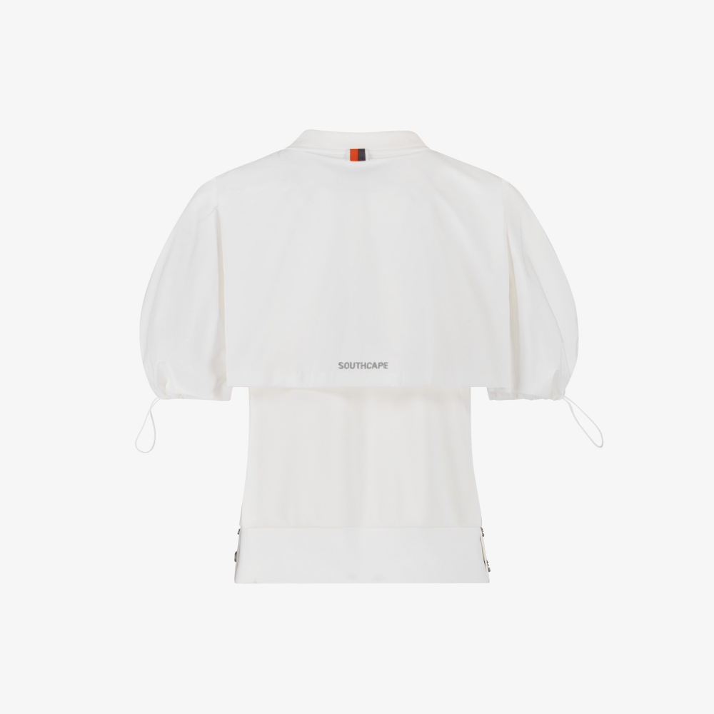 사우스케이프 여성 레이어드 넥 라인 라운드 티셔츠_화이트