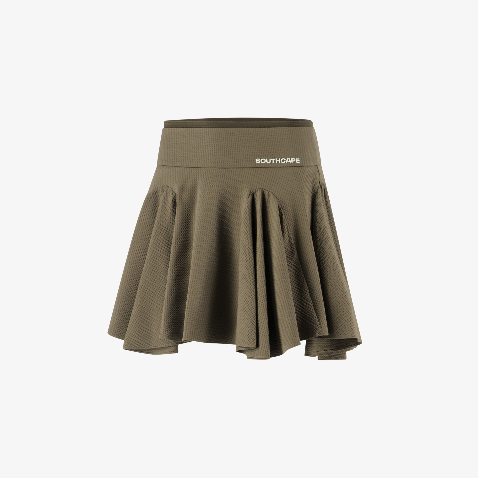 사우스케이프 여성 슬림 웨이스트 밴드 와플 조직 스커트_브라운