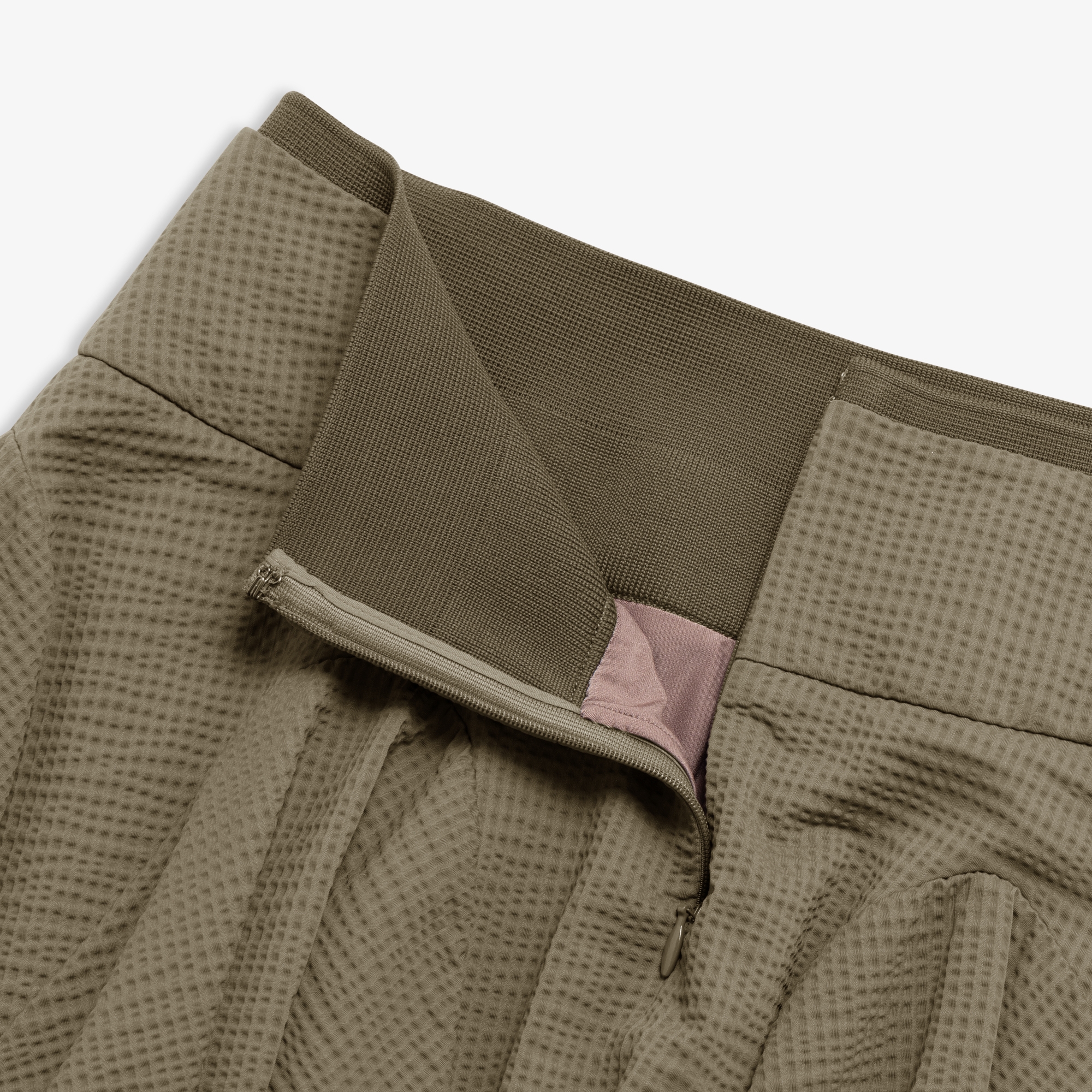 사우스케이프 여성 슬림 웨이스트 밴드 와플 조직 스커트_브라운