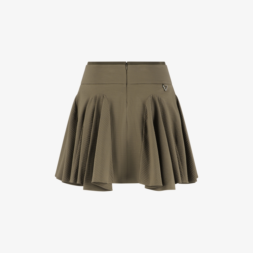 사우스케이프 여성 슬림 웨이스트 밴드 와플 조직 스커트_브라운