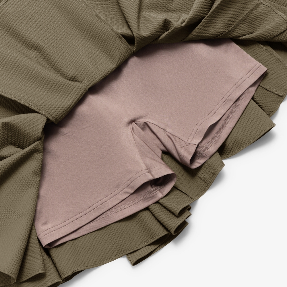 사우스케이프 여성 슬림 웨이스트 밴드 와플 조직 스커트_브라운