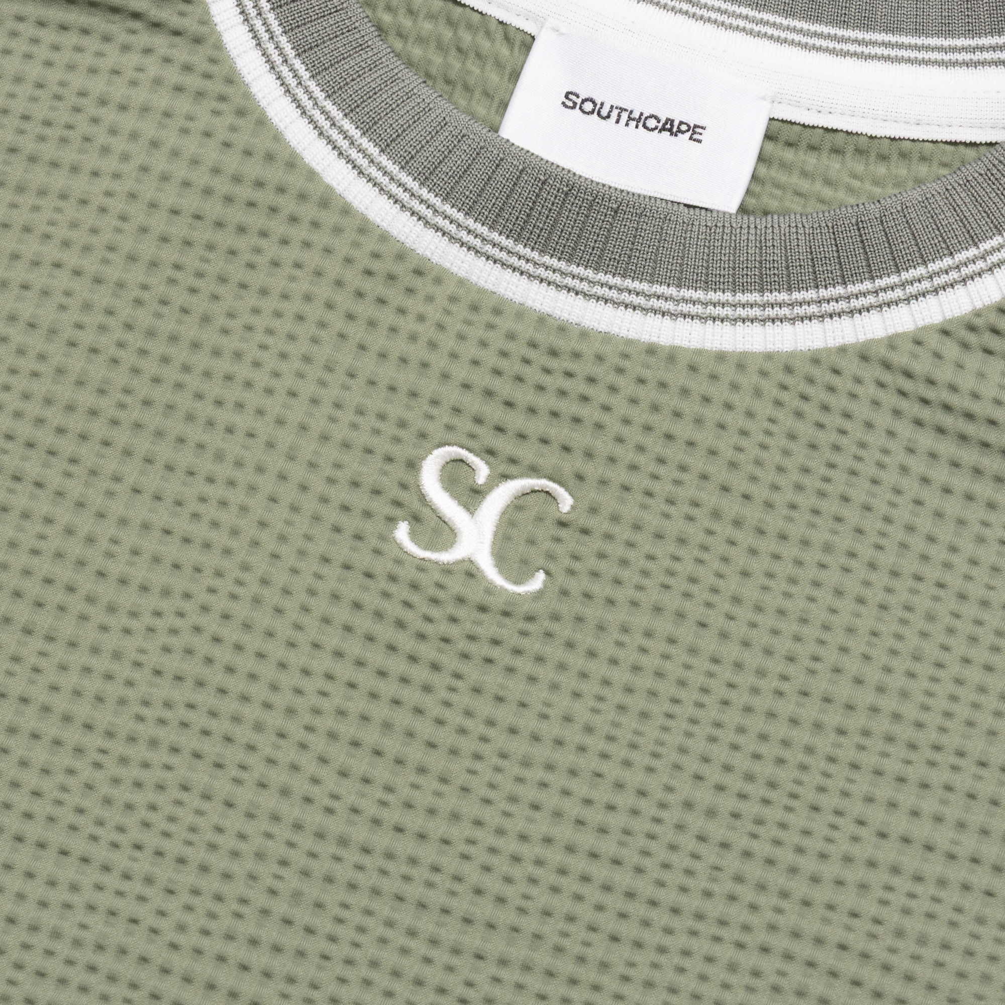 사우스케이프 여성 배색 시보리 와플 조직 티셔츠_카키