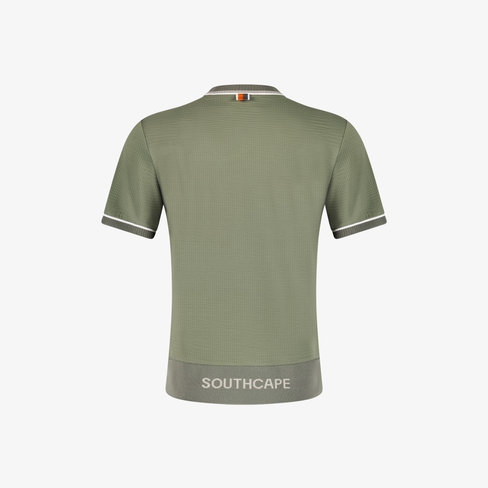 사우스케이프 여성 배색 시보리 와플 조직 티셔츠_카키