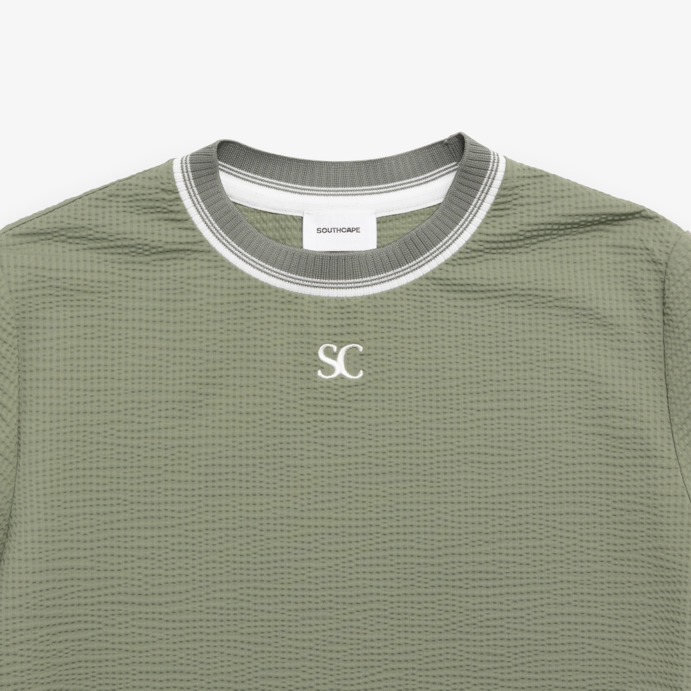 사우스케이프 여성 배색 시보리 와플 조직 티셔츠_카키