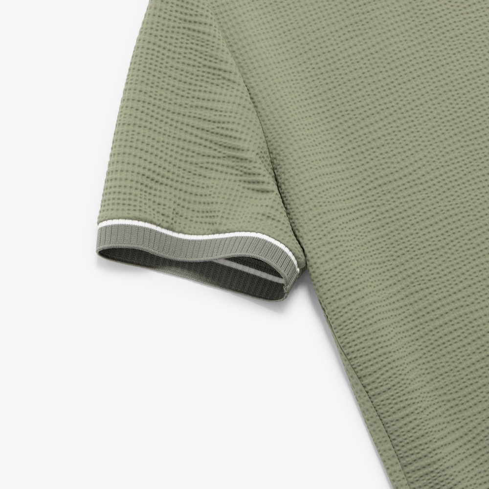 사우스케이프 여성 배색 시보리 와플 조직 티셔츠_카키