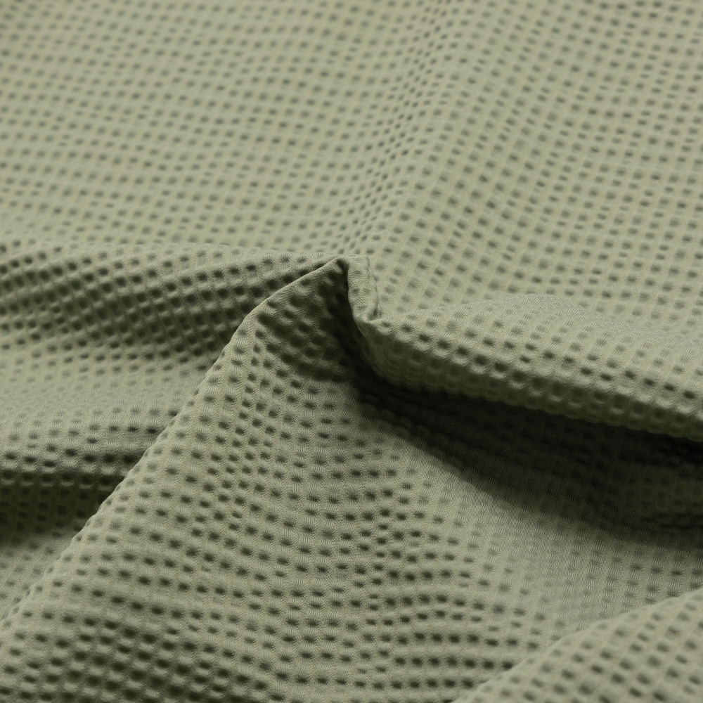 사우스케이프 여성 배색 시보리 와플 조직 티셔츠_카키