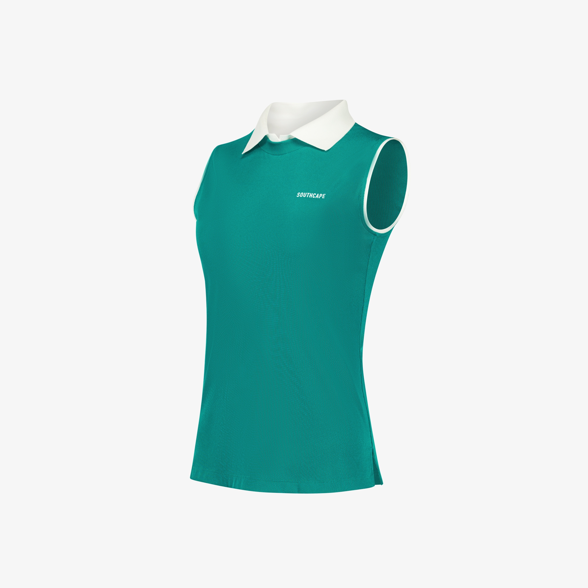 사우스케이프 여성 배색 카라 슬리브리스_아쿠아 블루