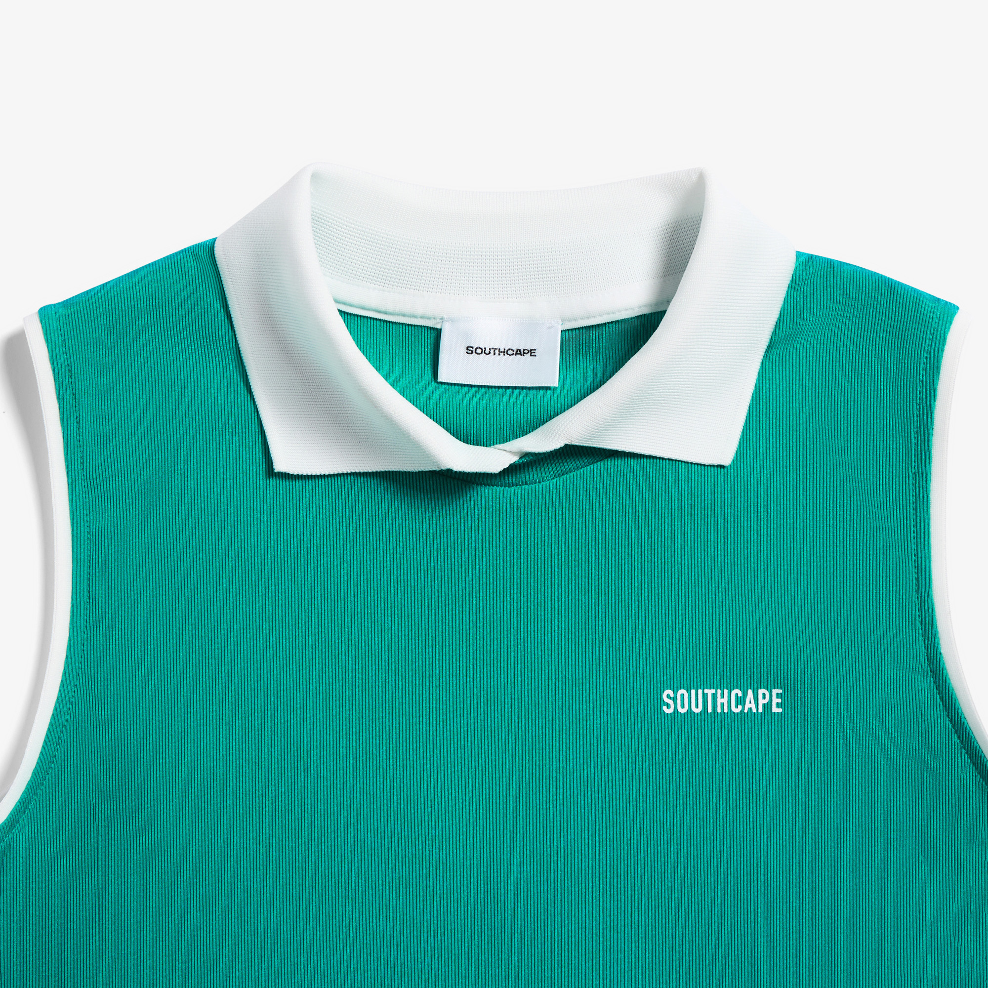 사우스케이프 여성 배색 카라 슬리브리스_아쿠아 블루