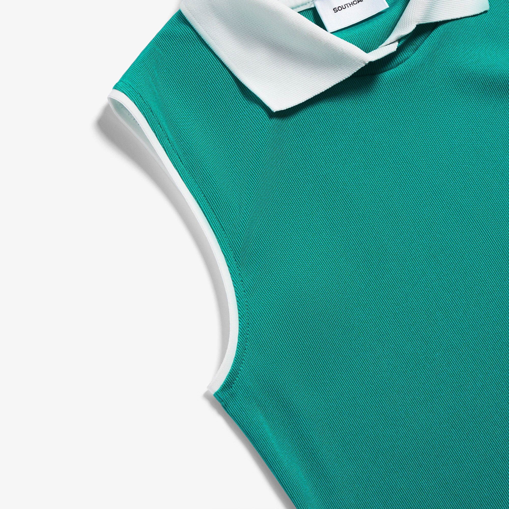 사우스케이프 여성 배색 카라 슬리브리스_아쿠아 블루