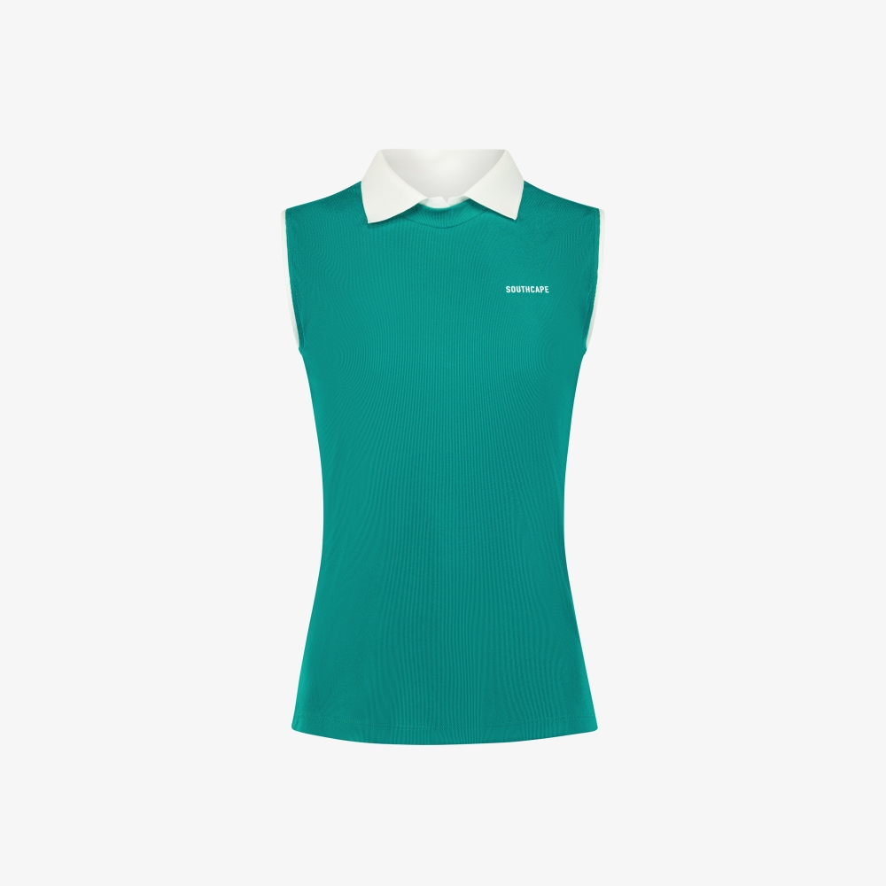 사우스케이프 여성 배색 카라 슬리브리스_아쿠아 블루