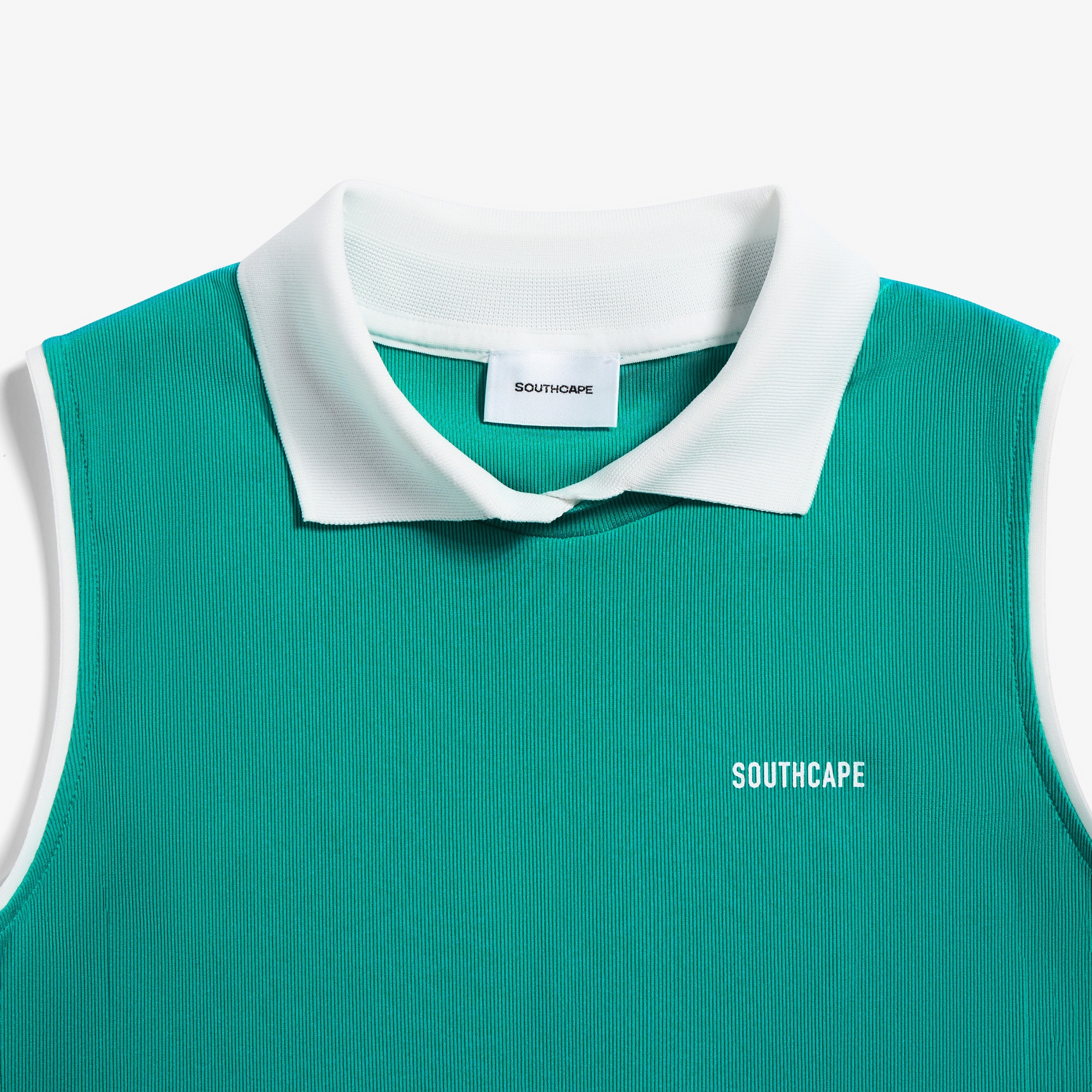 사우스케이프 여성 배색 카라 슬리브리스_아쿠아 블루