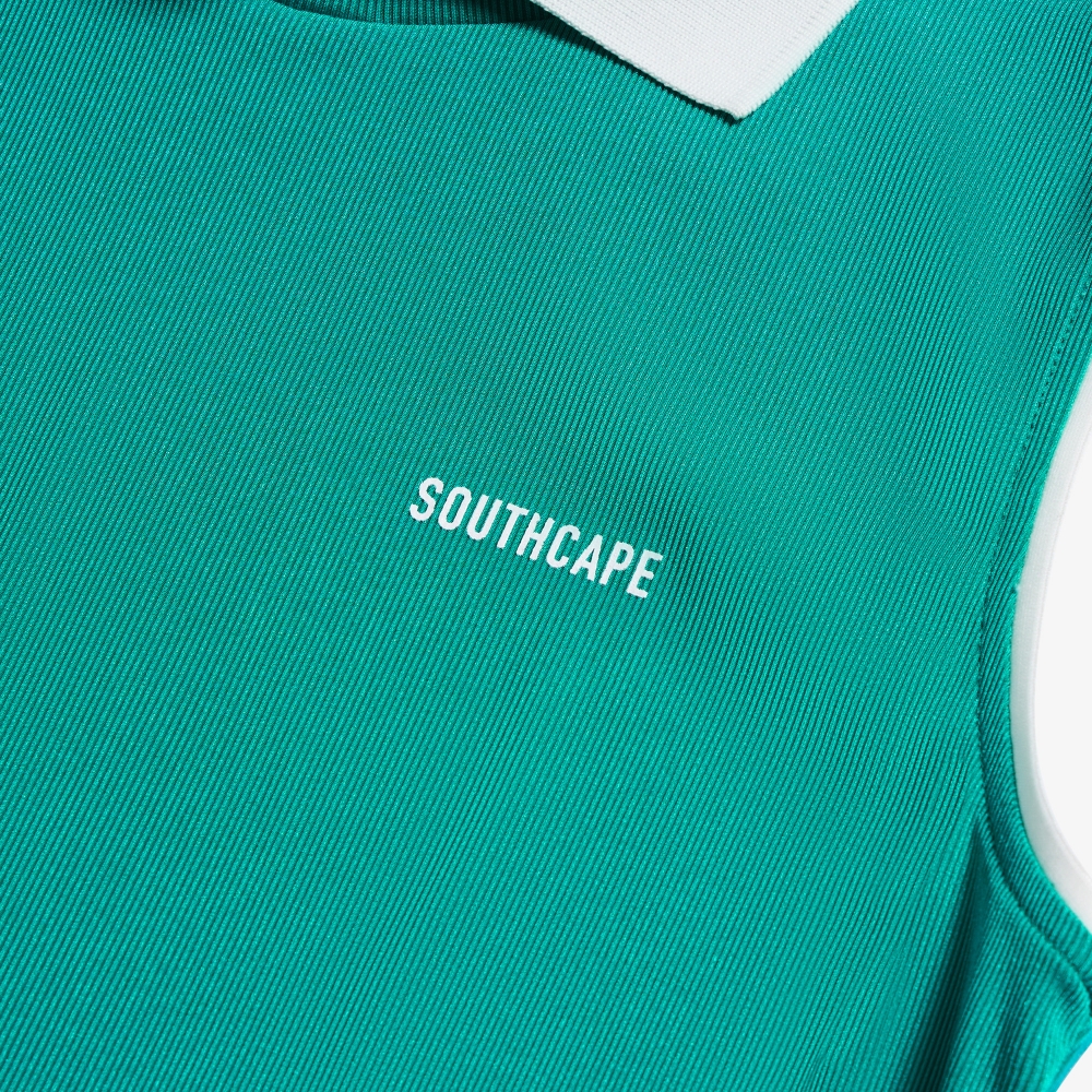 사우스케이프 여성 배색 카라 슬리브리스_아쿠아 블루