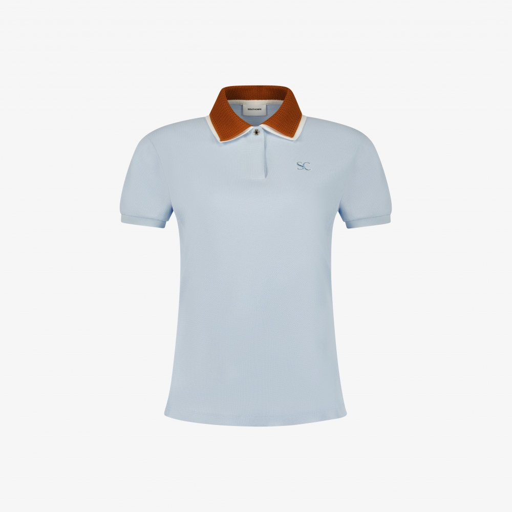 사우스케이프 여성 배색 레이어드 카라 티셔츠_라이트 블루