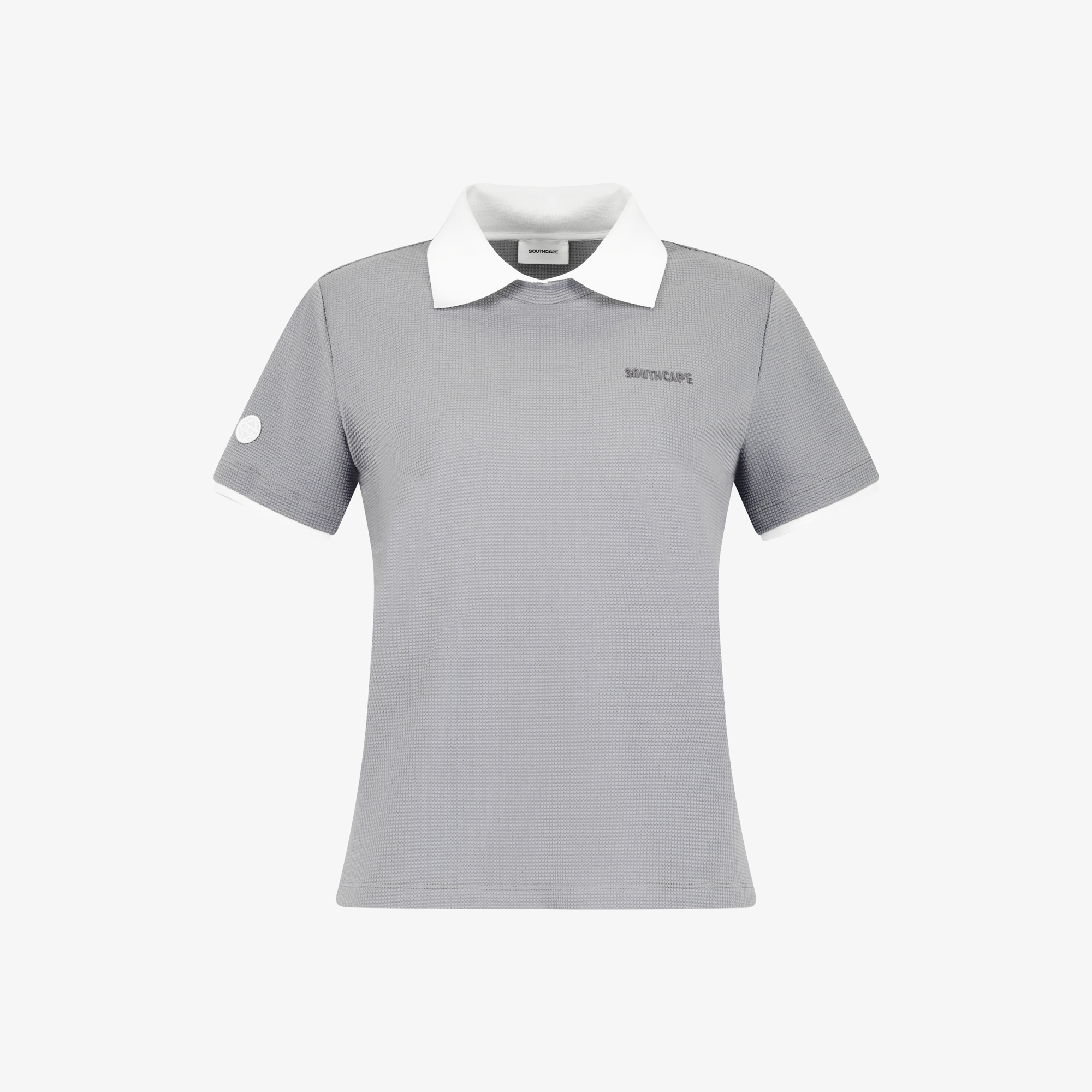 사우스케이프 여성 엠보 터치 배색 카라 티셔츠_그레이