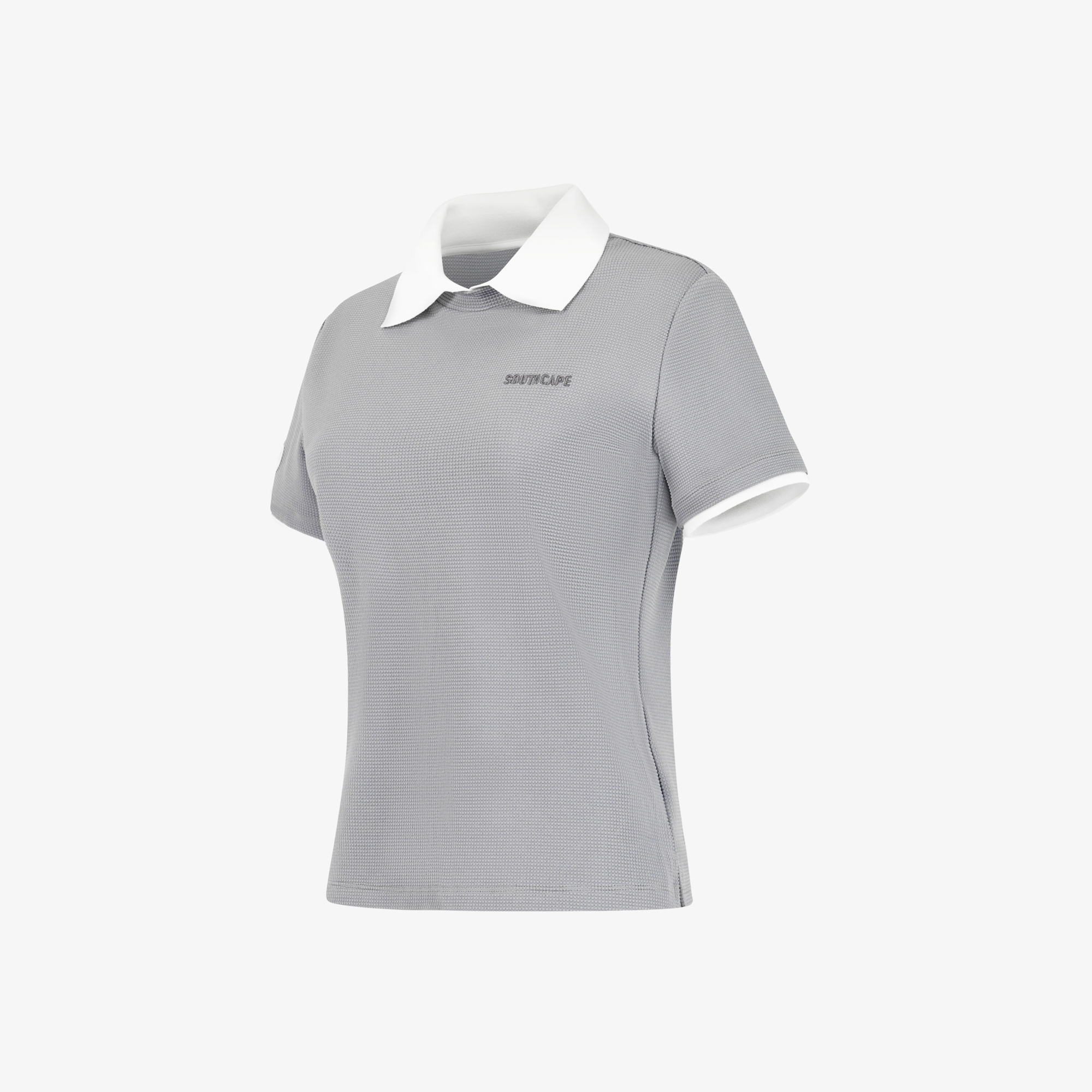 사우스케이프 여성 엠보 터치 배색 카라 티셔츠_그레이