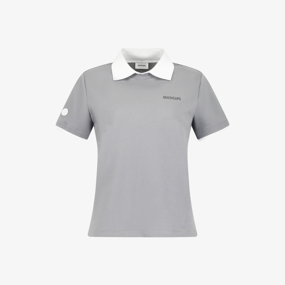 사우스케이프 여성 엠보 터치 배색 카라 티셔츠_그레이