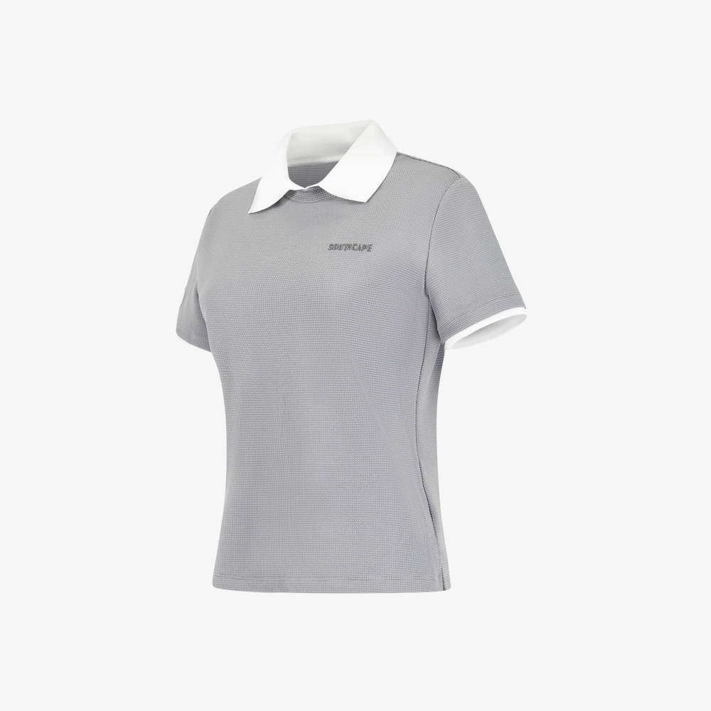 사우스케이프 여성 엠보 터치 배색 카라 티셔츠_그레이