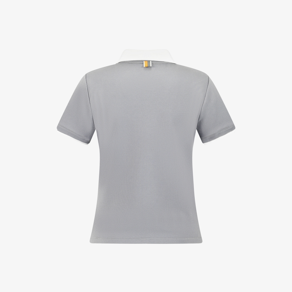 사우스케이프 여성 엠보 터치 배색 카라 티셔츠_그레이