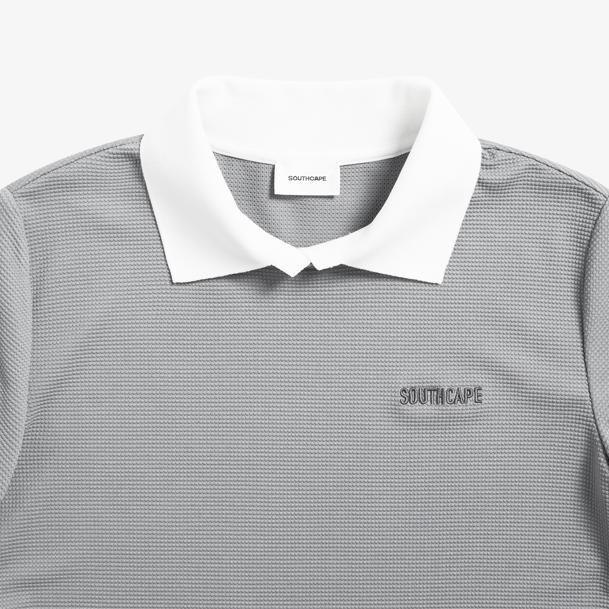 사우스케이프 여성 엠보 터치 배색 카라 티셔츠_그레이