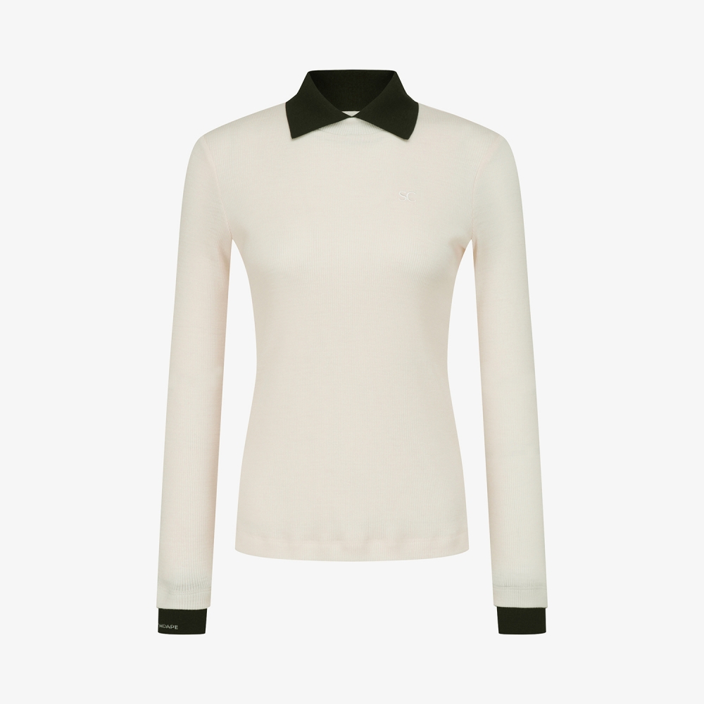 사우스케이프 여성 캐시미어 더블 폴로 티셔츠_아이보리