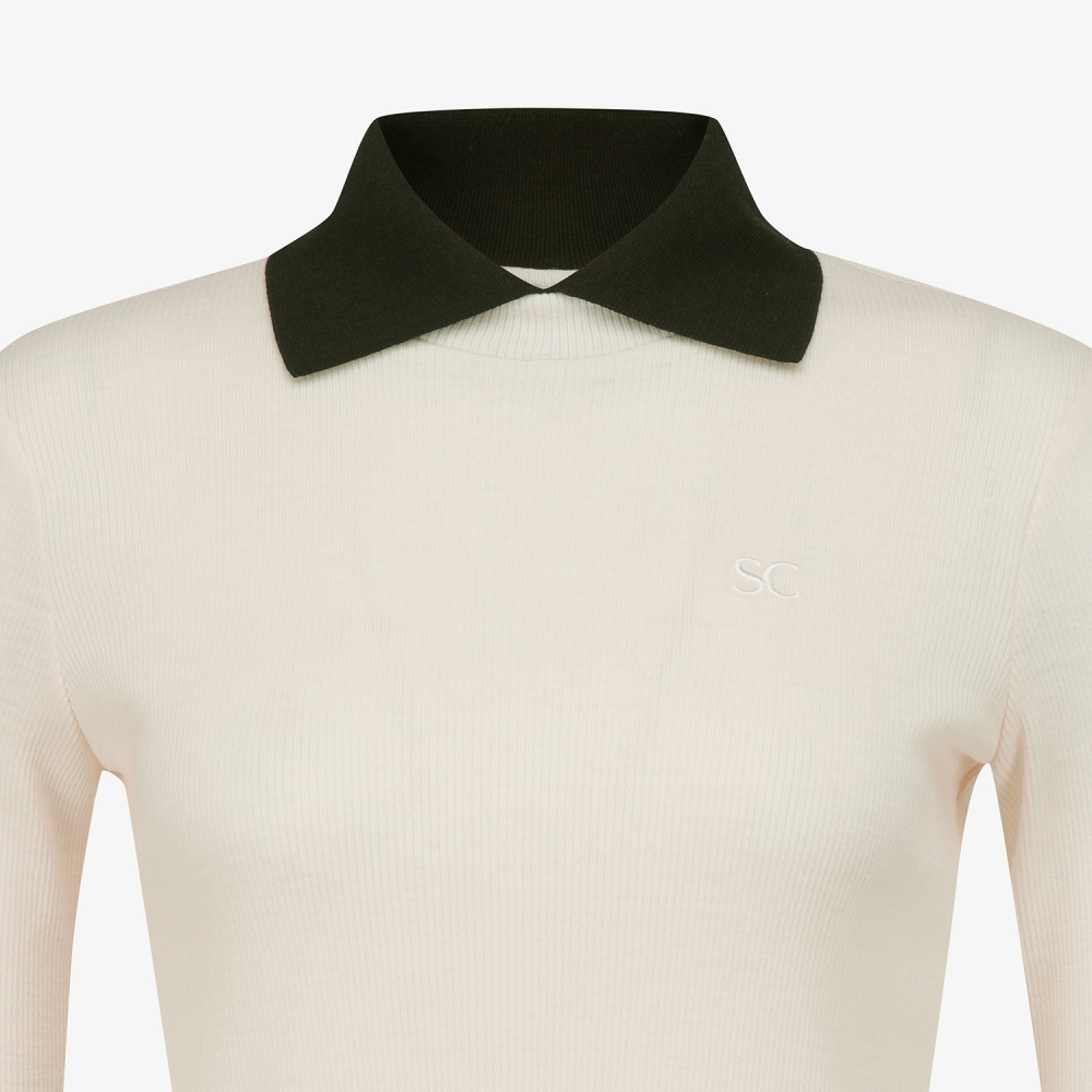 사우스케이프 여성 캐시미어 더블 폴로 티셔츠_아이보리