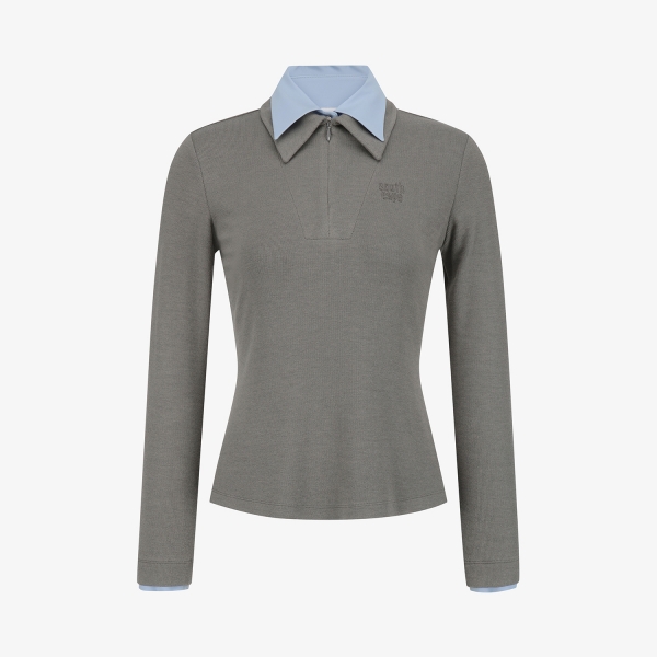 사우스케이프 여성 레이어드 카라 티셔츠_그레이