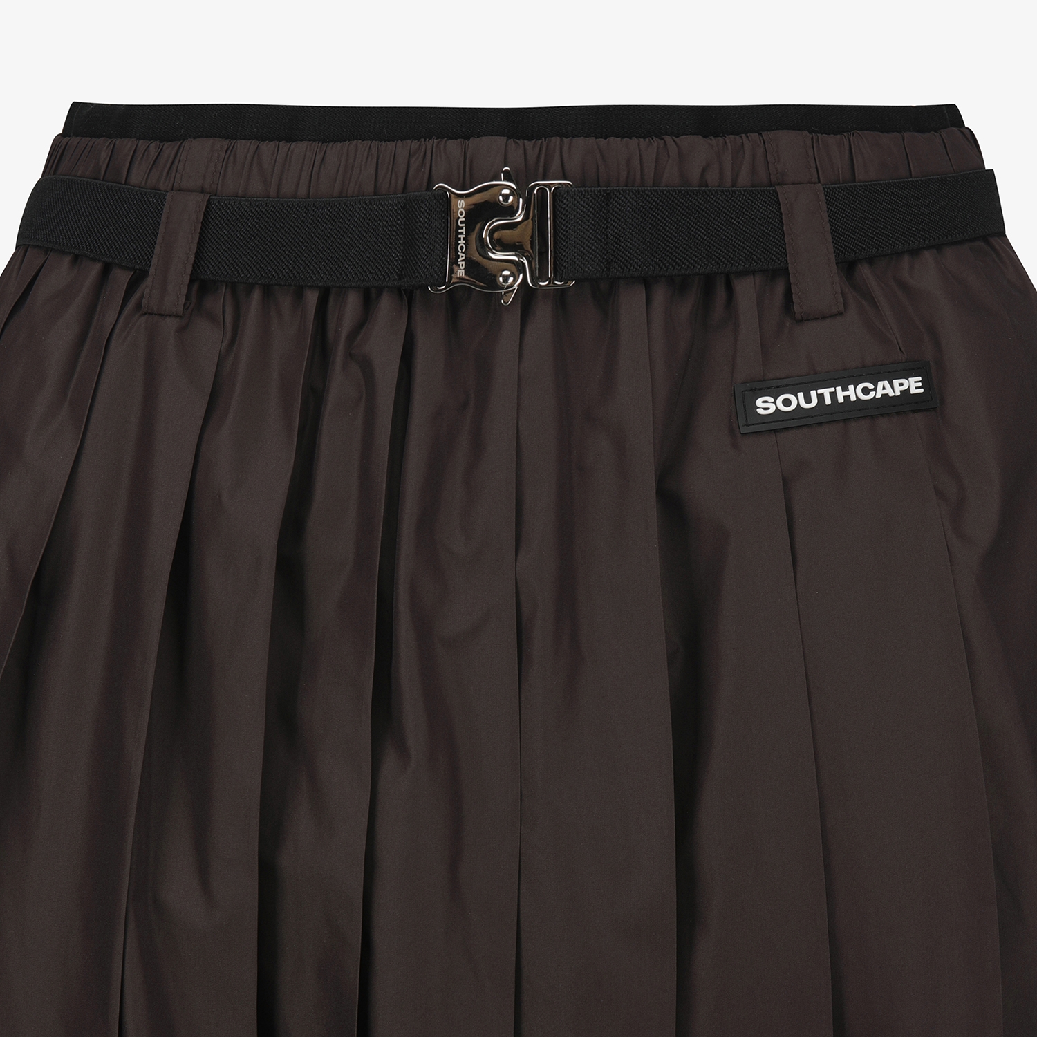 사우스케이프 여성 긴기장 벨트 플리츠 스커트_브라운